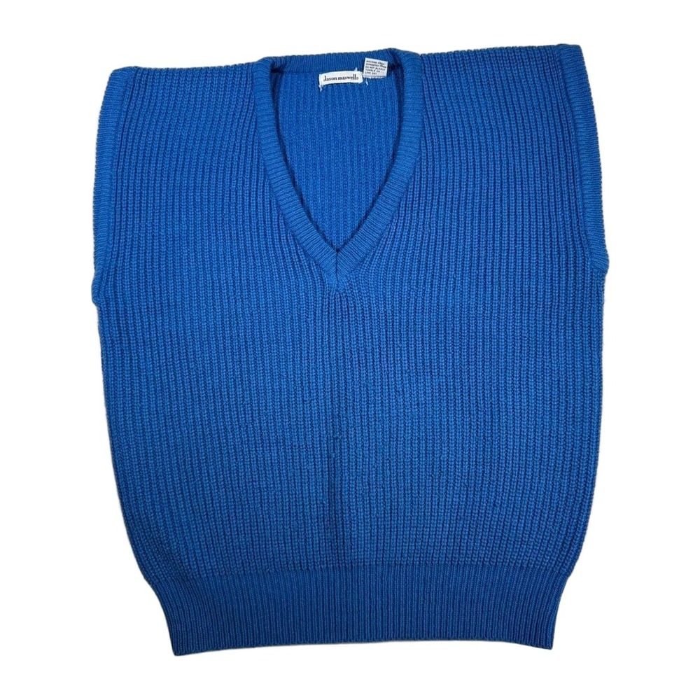 Jason Maxwell V Neck Ribbed Knit Sweater Vest Sleeveless Pullover Blue Womens L